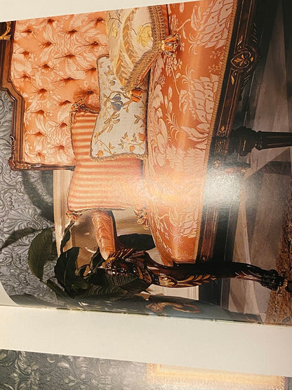 By Yard Scalamandre "NATCHEZ" Silk Lampas in Ripe Peach and Cream Salmon Pink &amp; Off White Silver PineappleWhite 18th C MSRP$1200+/Y