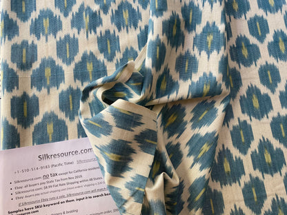 Scalamandre " Amara Ikat Weave Peacock  MSRP USD 150/Y Cotton Hand Woven! Blue Green White"