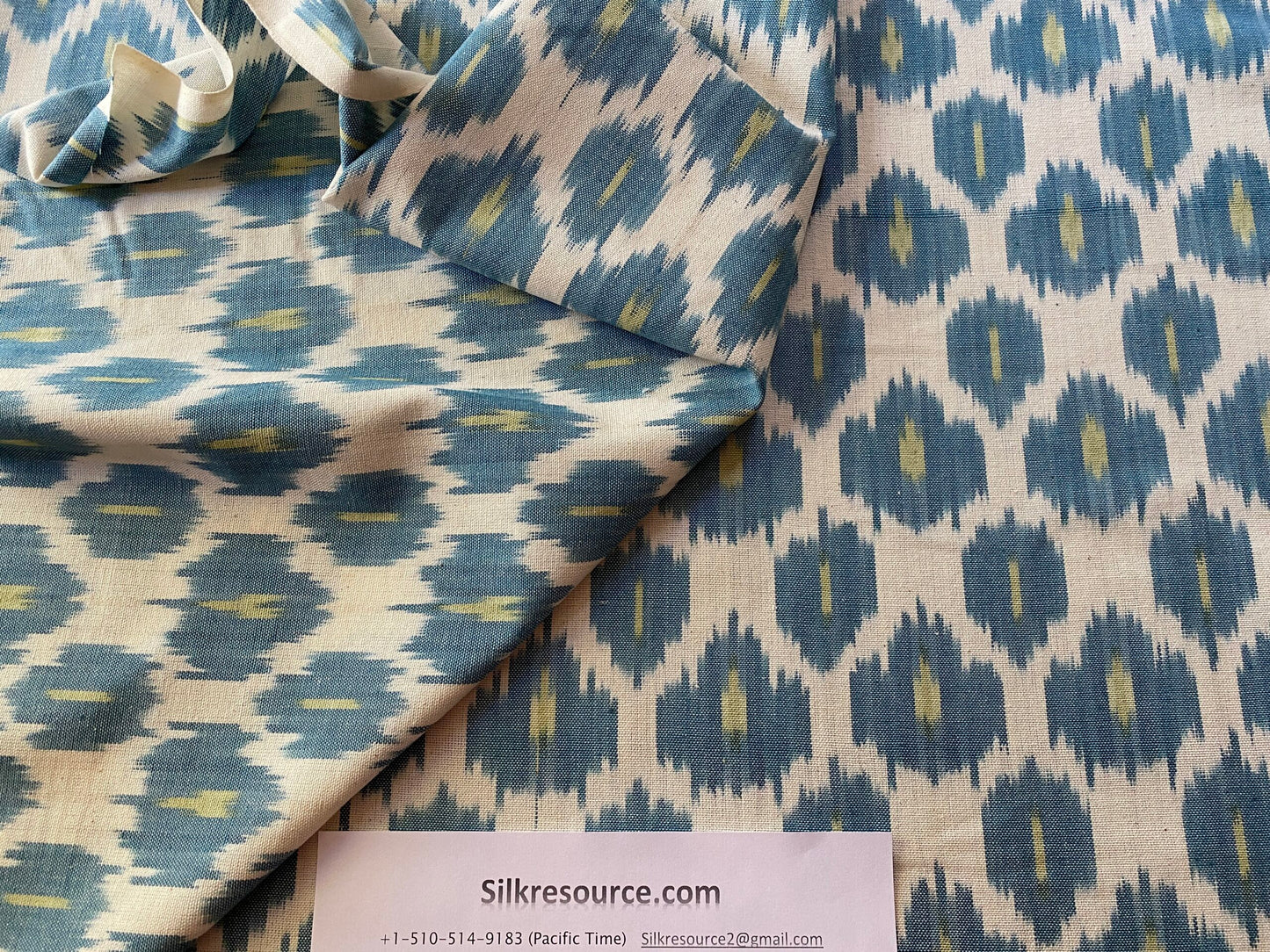Scalamandre " Amara Ikat Weave Peacock  MSRP USD 150/Y Cotton Hand Woven! Blue Green White"