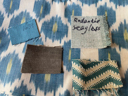 Scalamandre " Amara Ikat Weave Peacock  MSRP USD 150/Y Cotton Hand Woven! Blue Green White"