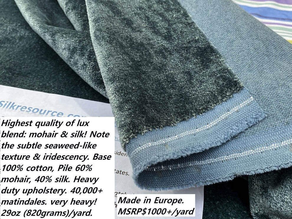 Mohair & Silk Velvet Seaweed Texture In Deep Seagreen Blue! Heavy Duty MSRP USD 1000+/Y