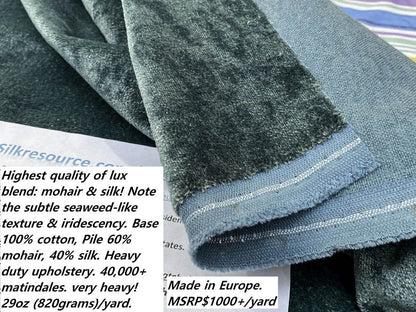 Mohair & Silk Velvet Seaweed Texture In Deep Seagreen Blue! Heavy Duty MSRP USD 1000+/Y