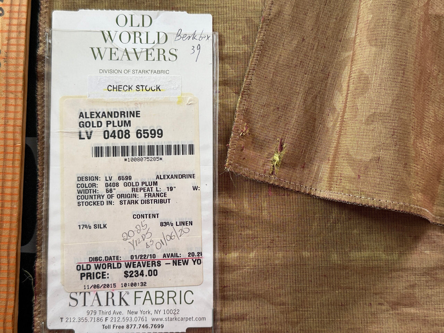 14 Berkbox39 Scalamandre Silk linen damask Alexandrine Gold Plum Red