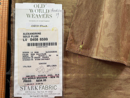 14 Berkbox39 Scalamandre Silk linen damask Alexandrine Gold Plum Red