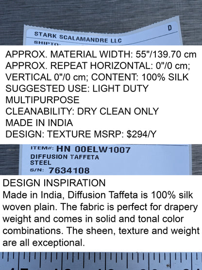 Scalamandre Diffusion Taffeta Steel Silver Grey Iridescent Silk Taffeta Texture MSRP USD294/y