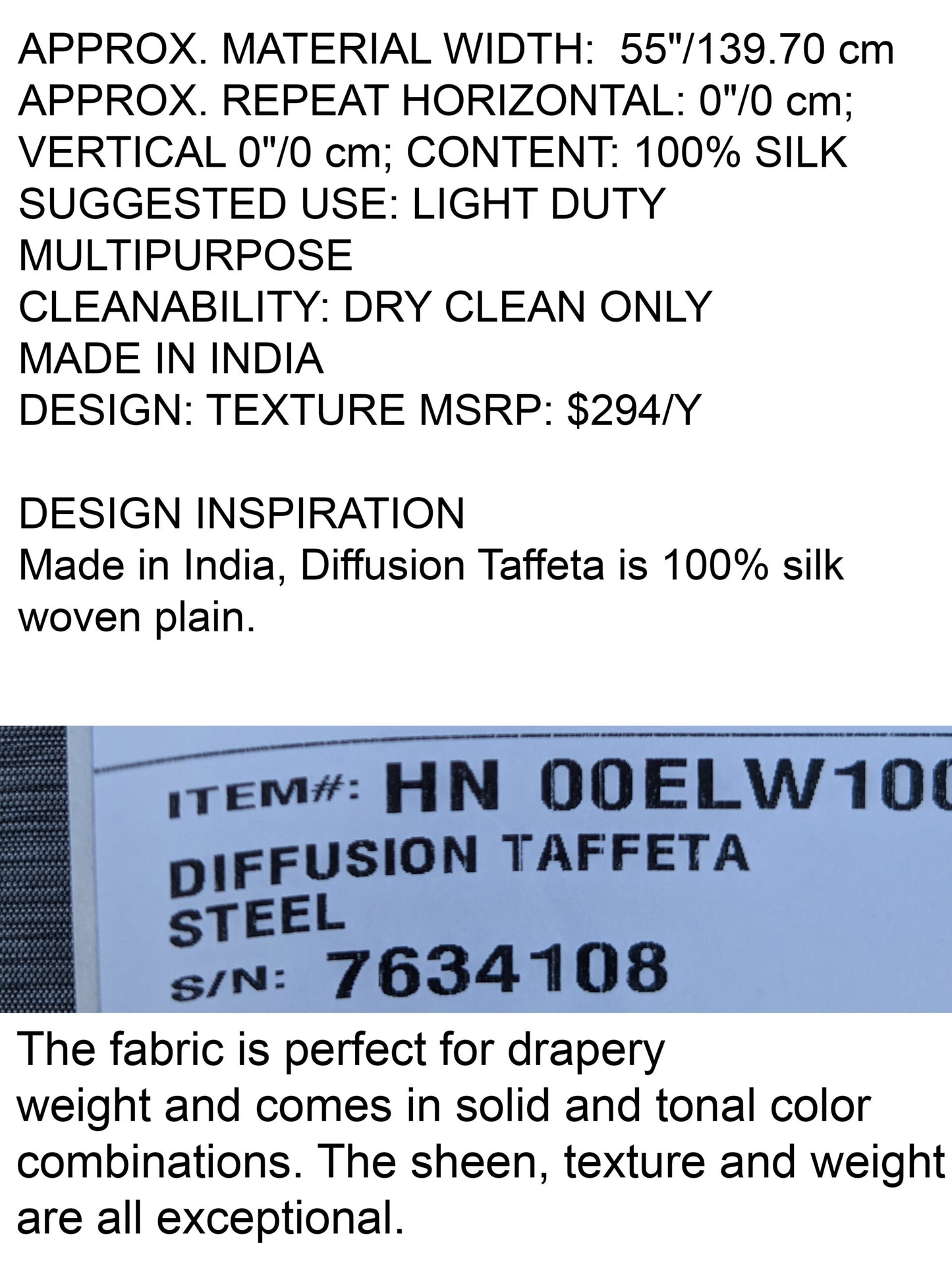 Scalamandre Diffusion Taffeta Steel Silver Grey Iridescent Silk Taffeta Texture MSRP USD294/y