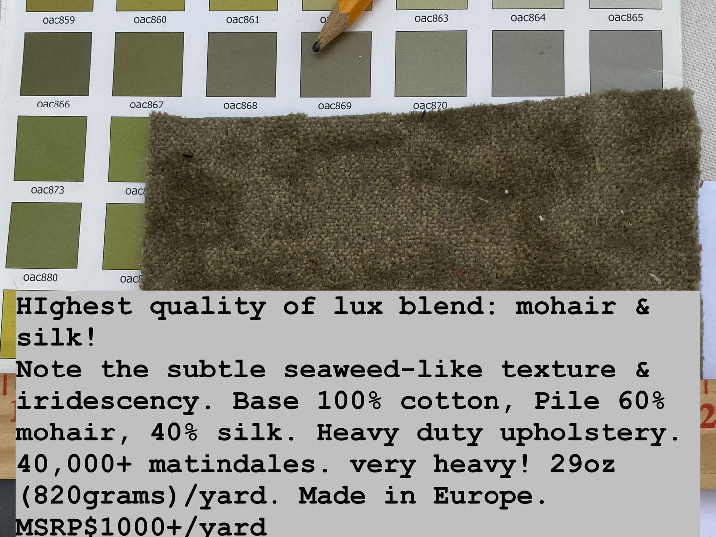 Mohair &amp; Silk Velvet Seaweed Texture In Heather Green Heavy Duty