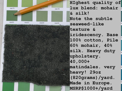 Mohair &amp; Silk Velvet Seaweed Texture In Forest Green Heavy Duty