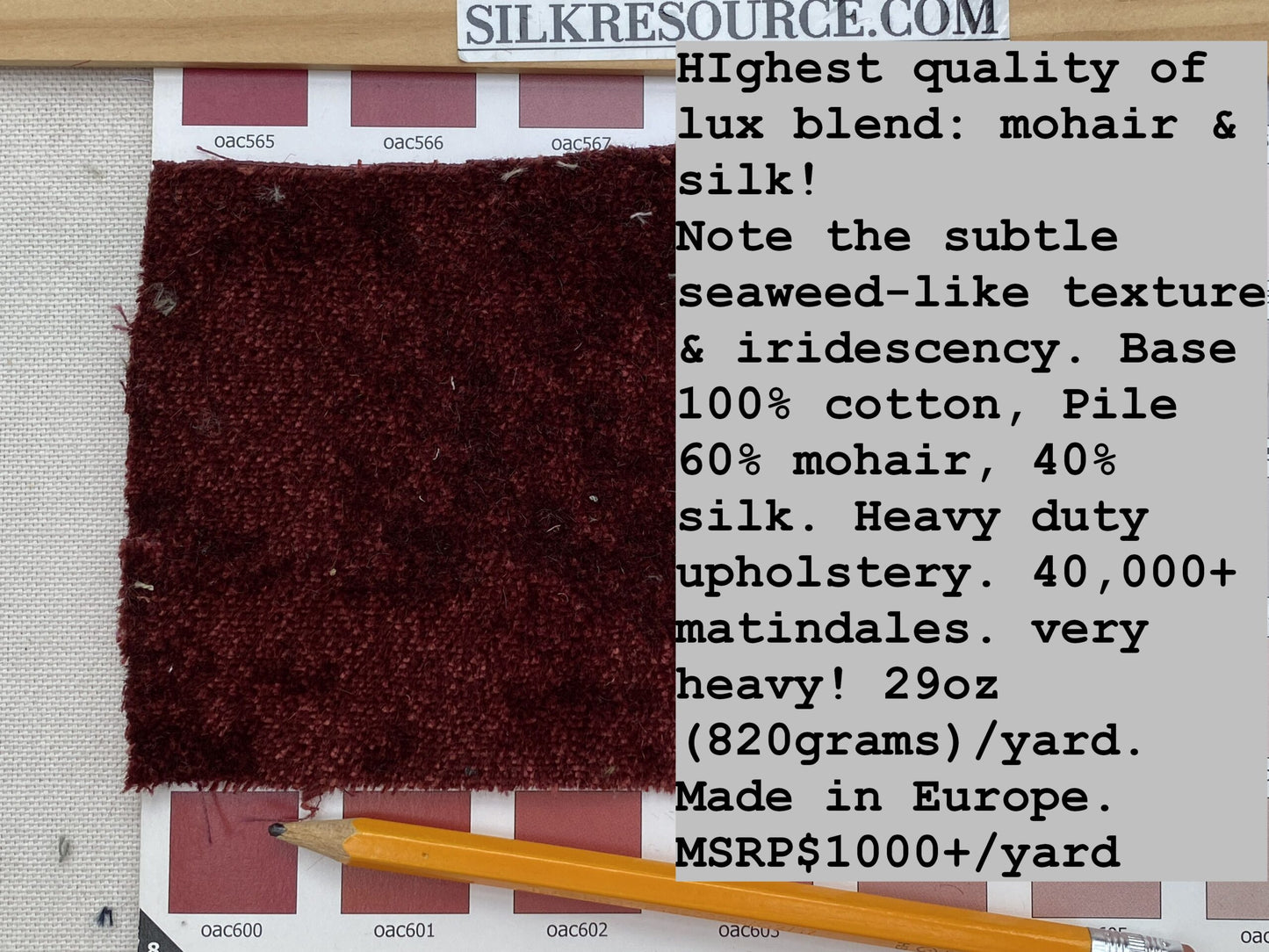 Mohair &amp; Silk Velvet Seaweed Texture In Deep Wine Red Burgundy Heavy Duty