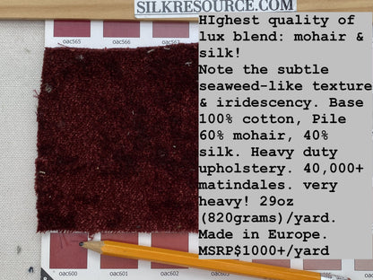 Mohair &amp; Silk Velvet Seaweed Texture In Deep Wine Red Burgundy Heavy Duty
