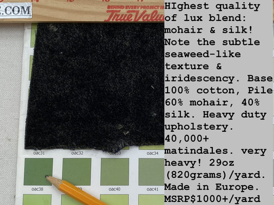 Mohair &amp; Silk Velvet, Seaweed Texture, Deepest Night Green, Black Heavy Duty
