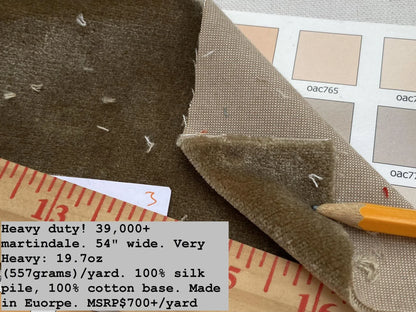 King's Silk Velvet Taupe Radiance Highest Quality Heavy 39,000+ martindale MSRP USD 728/Yard