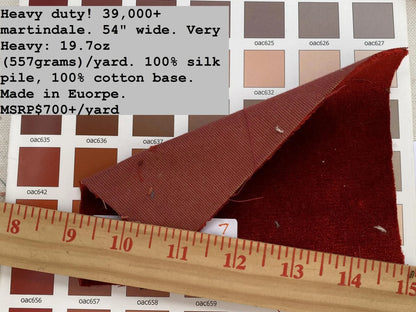King's Silk Velvet Crimson Red Radiance Highest Quality Heavy 39,000+ martindale MSRP USD 728/Yard