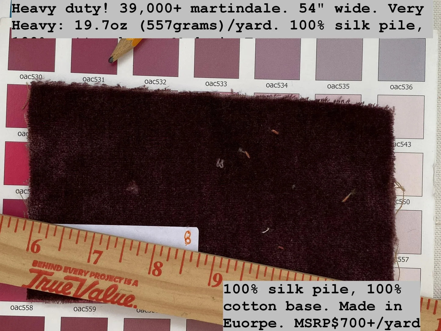 King's Silk Velvet Plum Deep Red Purple Radiance Highest Quality Heavy 39,000+ martindale MSRP USD 728/Yard