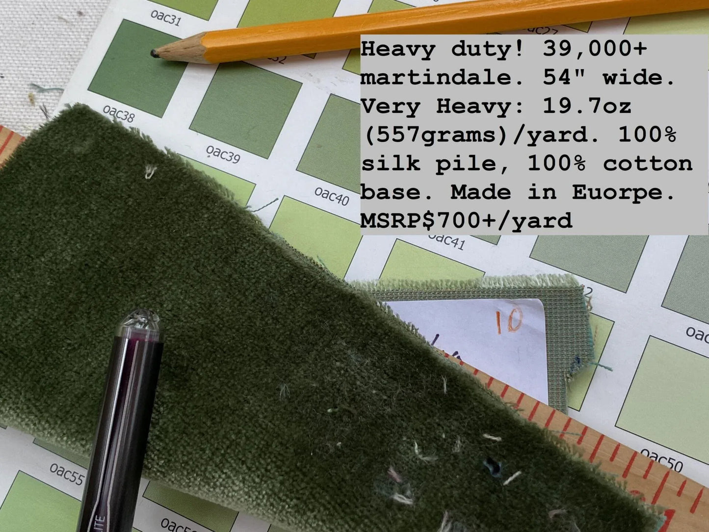 King's Silk Velvet Forest Green Radiance Highest Quality Heavy 39,000+ martindale MSRP USD 728/Yard