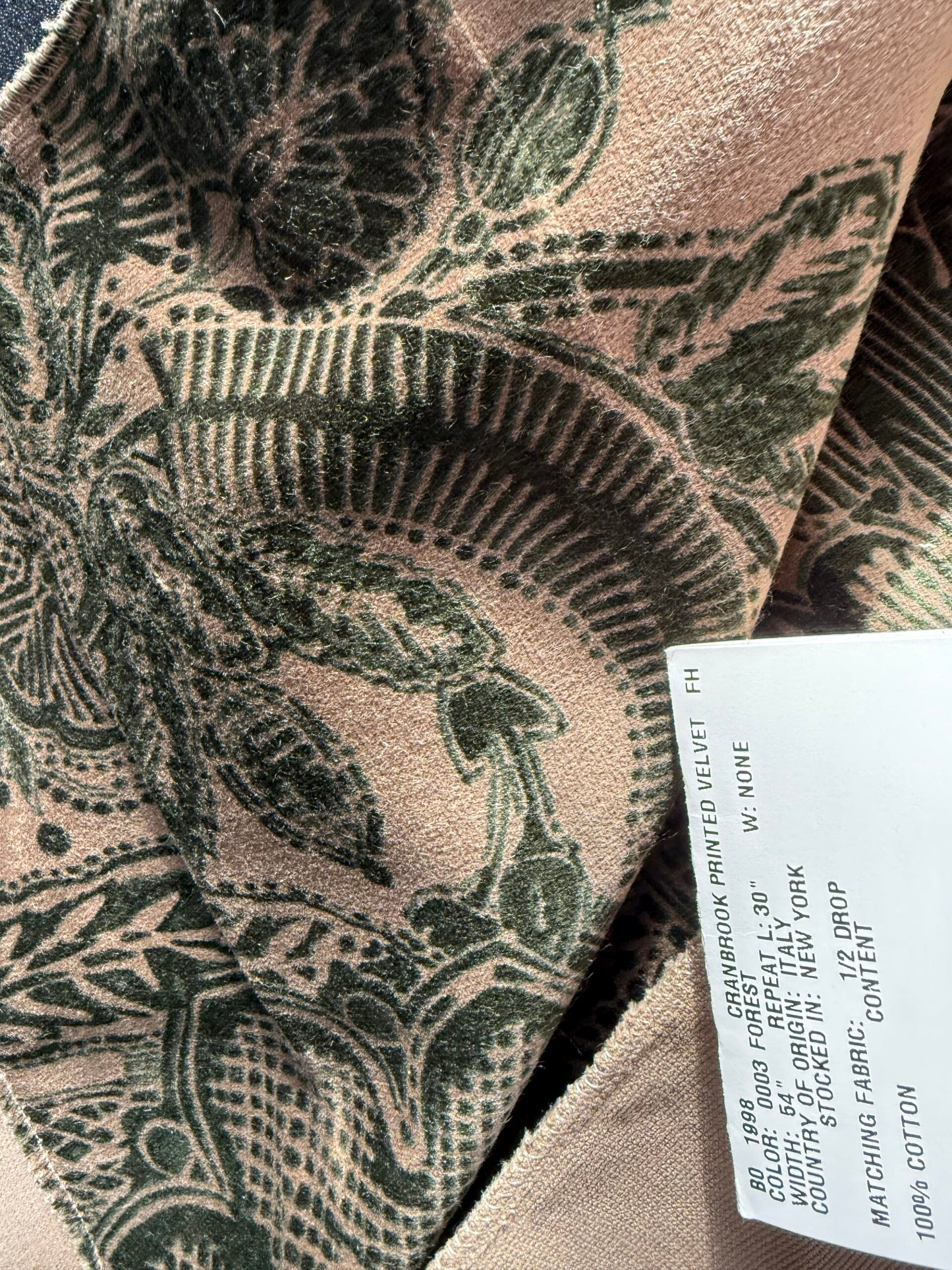 Scalamandre Fonthill Cranbrook Printed Velvet Forest Rich Emerald Green Printed Renaissance Floral Jacobean MSRP USD368/Y