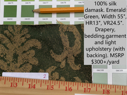 Chinoisery Flower in Vase Bronze Age 100% Silk Damask Emerald Deep Green Radiance! Highest Quality MSRP USD 400+/Yard