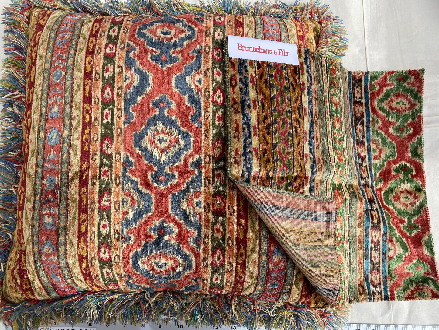 Brunschwig &amp; Fils Savonnerie Velvet Moss and Terracotta Stripe Ethnic MSRP USD850/y