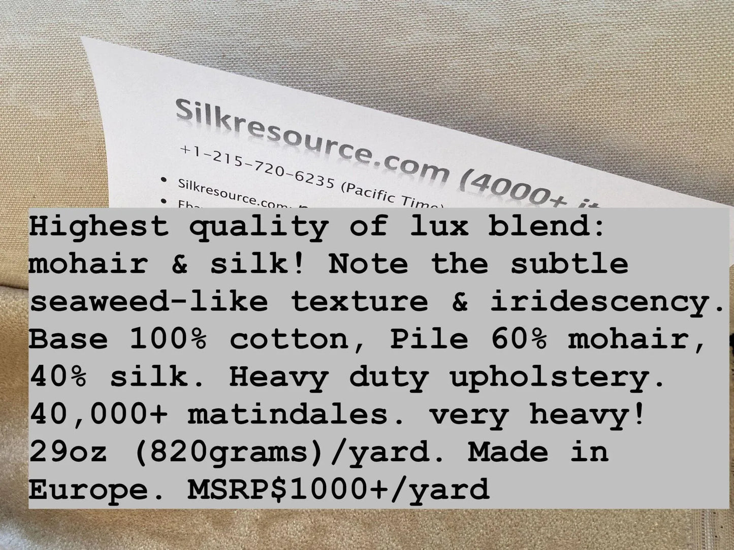 Highest Quality Mohair &amp; Silk Velvet Seaweed Texture Warm Honey Silver Heavy Duty MSRP USD 1000+/Y