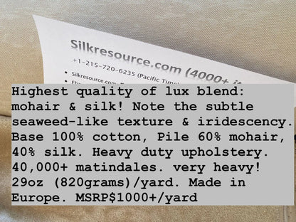 Highest Quality Mohair &amp; Silk Velvet Seaweed Texture Warm Honey Silver Heavy Duty MSRP USD 1000+/Y