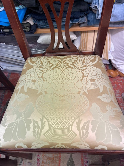 Scalamandre Nashville Ming Yellow Sky Blue 100% Silk Damask Chinoiserie Peony Flower Basket Circa 1830