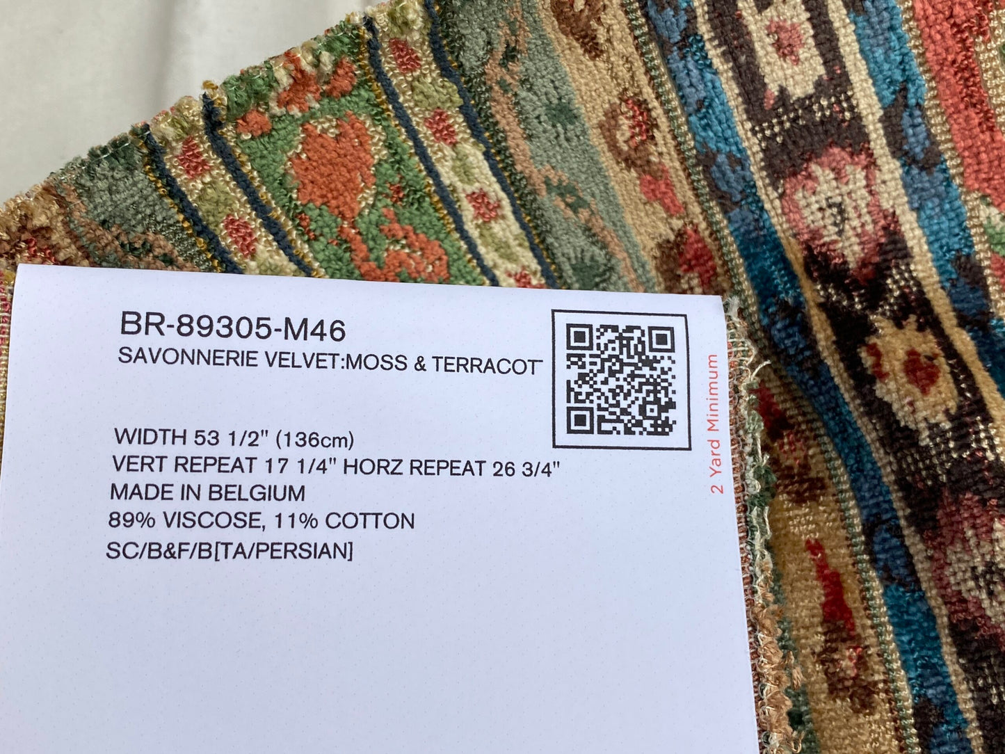 Brunschwig &amp; Fils Savonnerie Velvet Moss and Terracotta Stripe Ethnic MSRP USD850/y