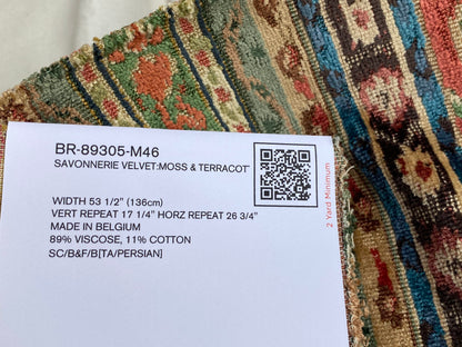 Brunschwig &amp; Fils Savonnerie Velvet Moss and Terracotta Stripe Ethnic MSRP USD850/y