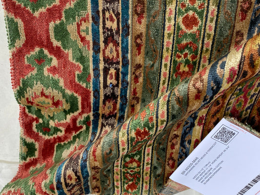 Brunschwig &amp; Fils Savonnerie Velvet Moss and Terracotta Stripe Ethnic MSRP USD850/y