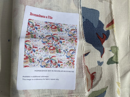 Brunschwig &amp; Fils  Horseshoe Bay Red Blue on White linen Print MSRP USD328/y
