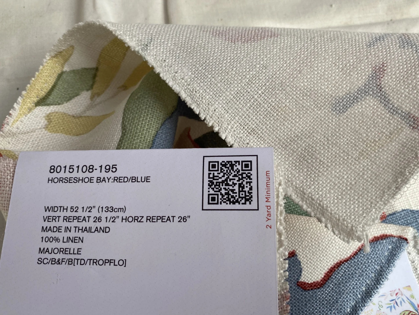 Brunschwig &amp; Fils  Horseshoe Bay Red Blue on White linen Print MSRP USD328/y