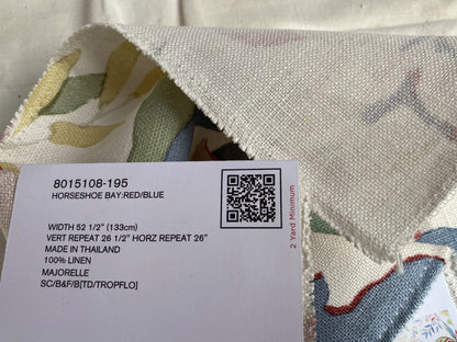 Brunschwig &amp; Fils  Horseshoe Bay Red Blue on White linen Print MSRP USD328/y