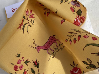 Brunschwig &amp; Fils  Aurel Print Gold Red Cotton Botanical Animals and Birds Print  - Special Order