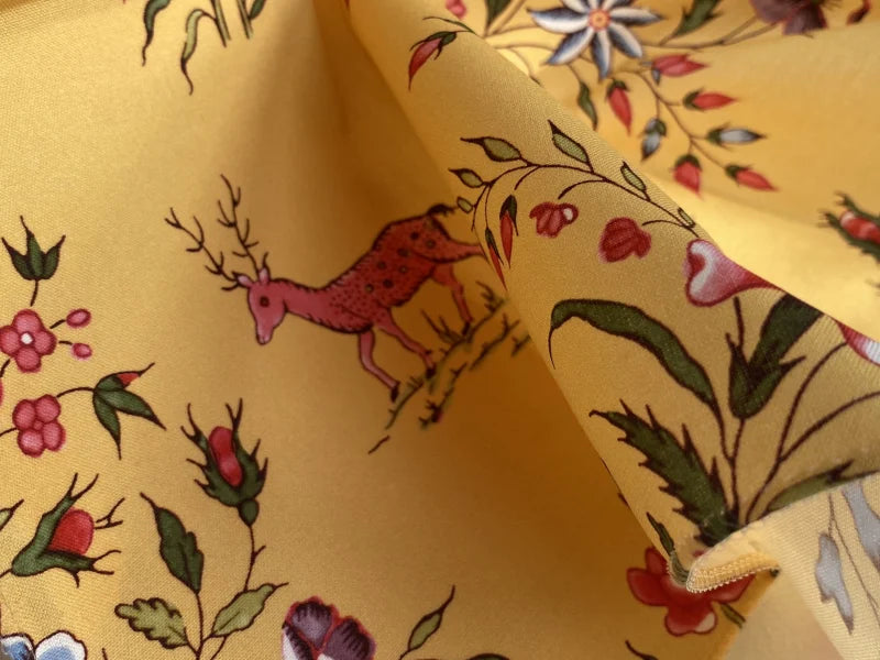Brunschwig &amp; Fils  Aurel Print Gold Red Cotton Botanical Animals and Birds Print  - Special Order