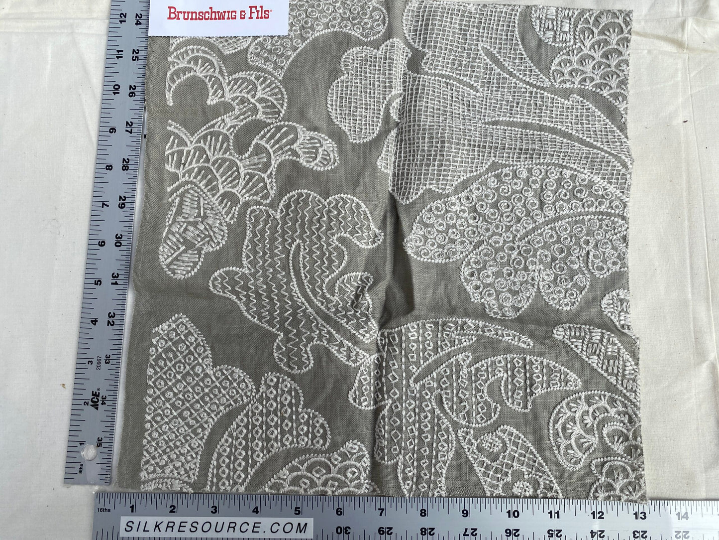 Brunschwig &amp; Fils Priya Dove Gray Embroidery Large Pattern MSRP USD350/y