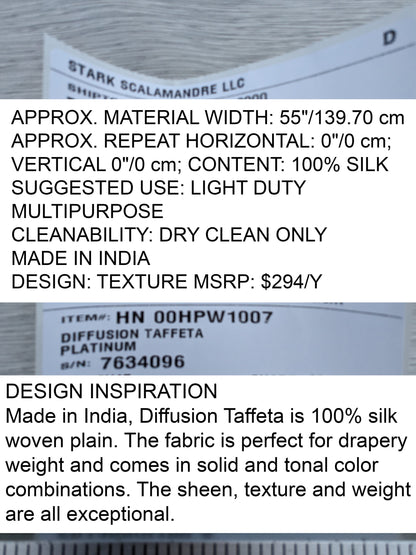 Scalamandre Diffusion Taffeta Platinum Silver Grey Iridescent Silk Taffeta Texture MSRP USD294/y