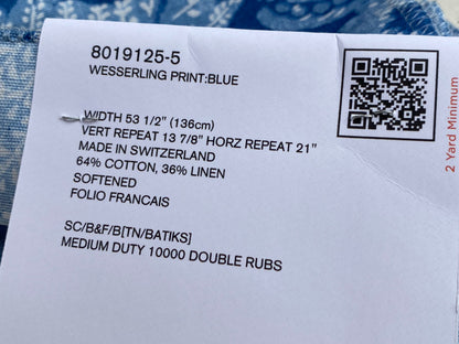 Brunschwig &amp; Fils Wesserling Print Blue Tropical Leaf MSRP USD348/y