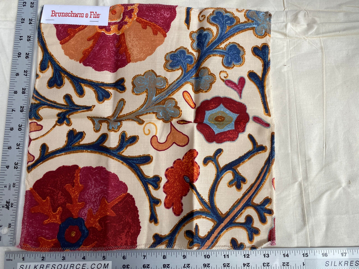 Brunschwig &amp; Fils Dzambul Cotton and Linen Print Raspberry Orange MSRP USD396/y