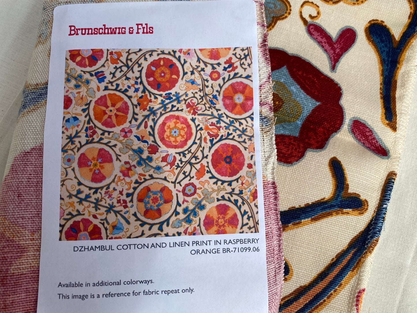 Brunschwig &amp; Fils Dzambul Cotton and Linen Print Raspberry Orange MSRP USD396/y