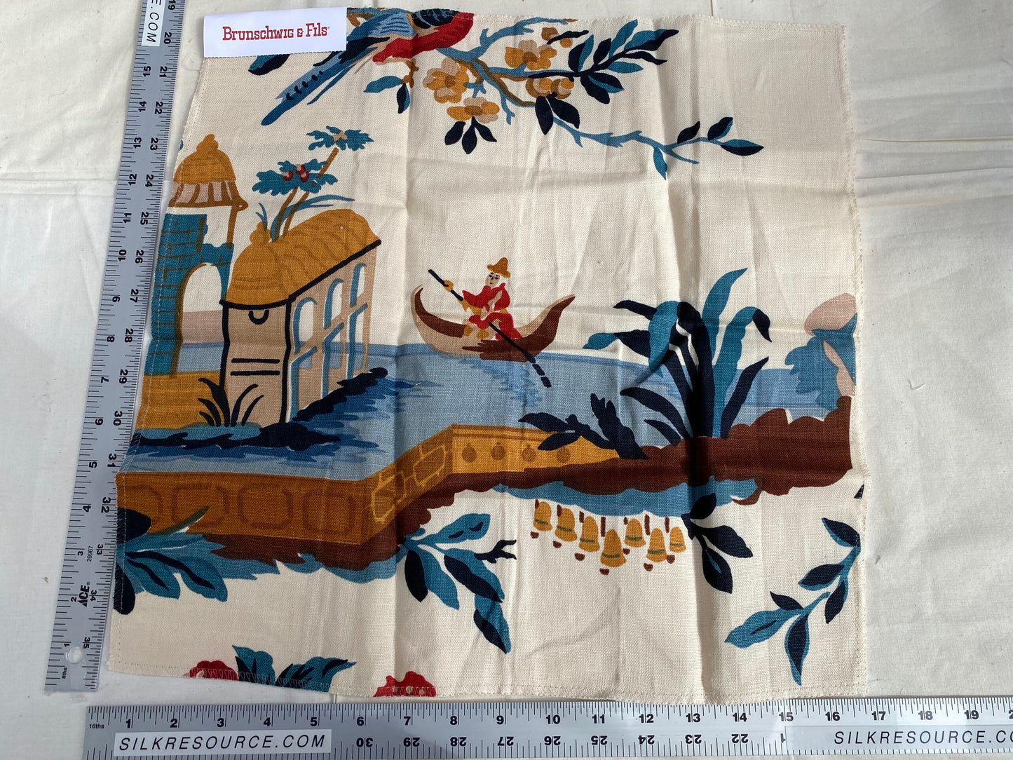 Brunschwig &amp; Fils Le Lac in Red Blue Print Linen Sea Birds MSRP USD796/y