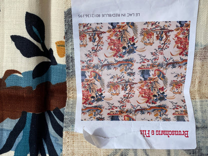 Brunschwig &amp; Fils Le Lac in Red Blue Print Linen Sea Birds MSRP USD796/y