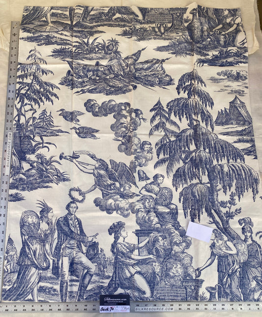 6 Berkbox70 Scalamandre The Altar of Liberty Washington Independence War Print Blue &amp; White Square 1.1yard x 30 inches