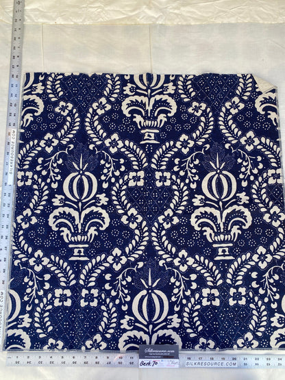 8 Berkbox70 Scalamandre French Resist Indigo On Natural Blue White Cotton Panel French Circa 1.6yard x 25 inches