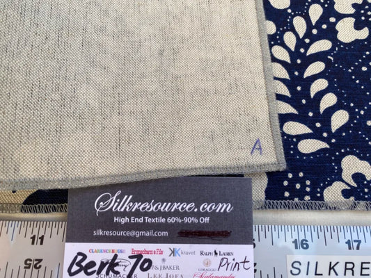 8 Berkbox70 Scalamandre French Resist Indigo On Natural Blue White Cotton Panel French Circa 1.6yard x 25 inches