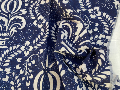 9 Berkbox70 Scalamandre French Resist Indigo On Natural Blue White Cotton Panel French Circa 1.2yard x 27 inches