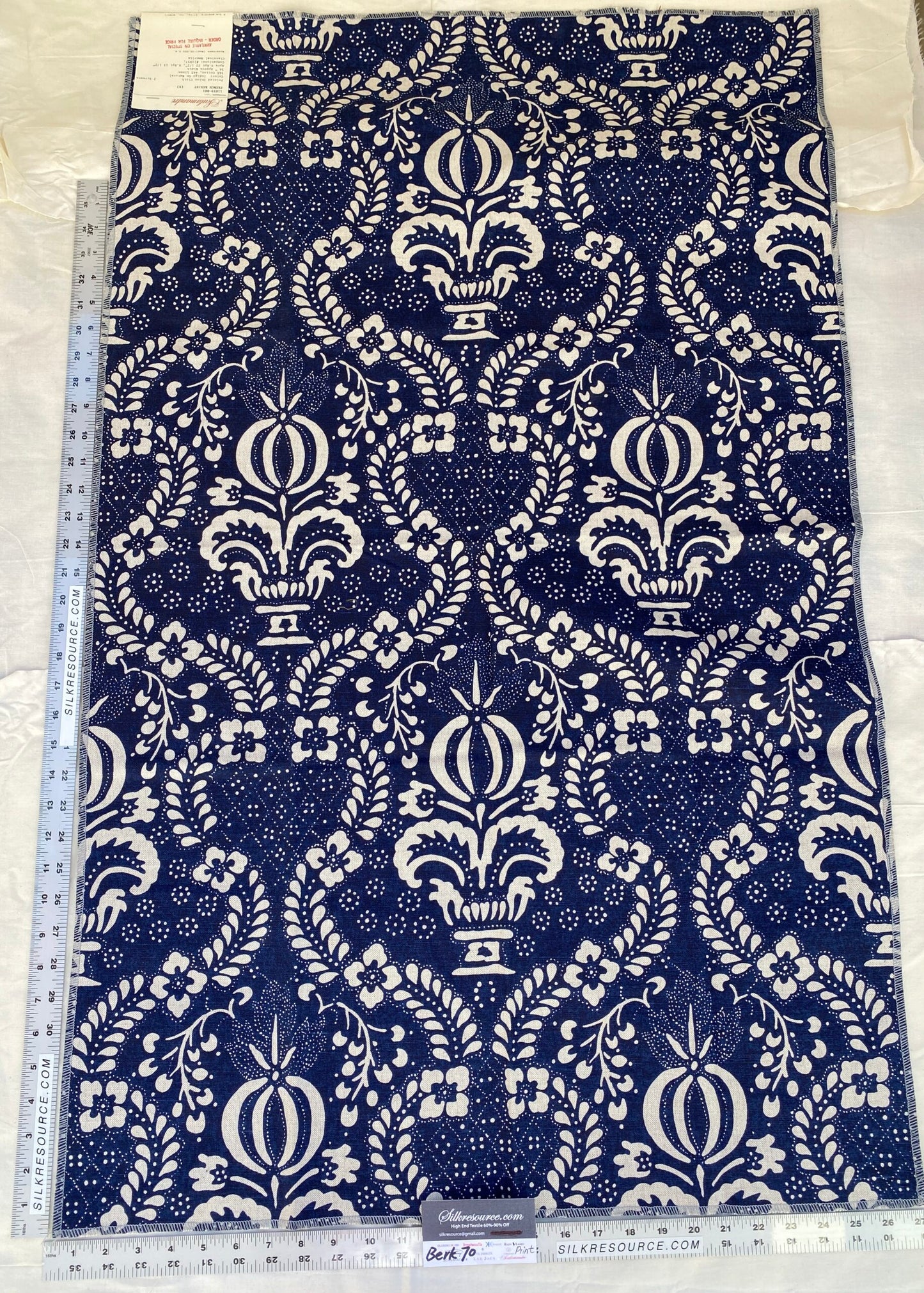 9 Berkbox70 Scalamandre French Resist Indigo On Natural Blue White Cotton Panel French Circa 1.2yard x 27 inches
