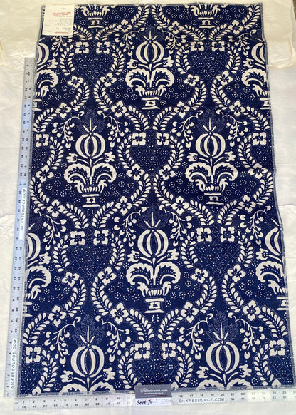 9 Berkbox70 Scalamandre French Resist Indigo On Natural Blue White Cotton Panel French Circa 1.2yard x 27 inches