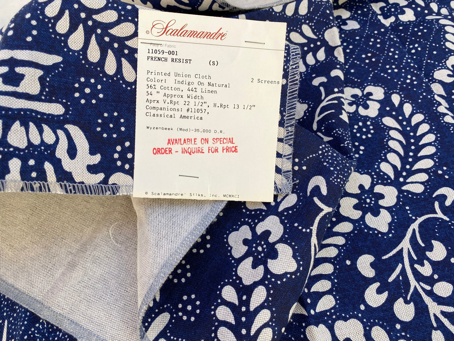 9 Berkbox70 Scalamandre French Resist Indigo On Natural Blue White Cotton Panel French Circa 1.2yard x 27 inches