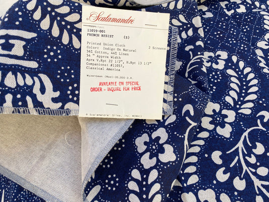 9 Berkbox70 Scalamandre French Resist Indigo On Natural Blue White Cotton Panel French Circa 1.2yard x 27 inches