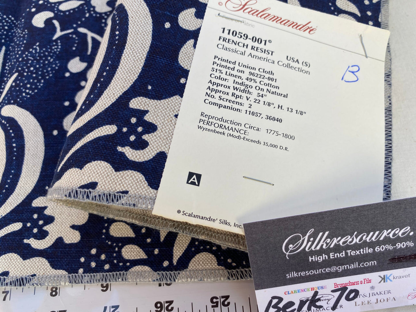 10 Berkbox70 Scalamandre French Resist Indigo On Natural Blue White Cotton Panel French Circa 27 x 27 inches