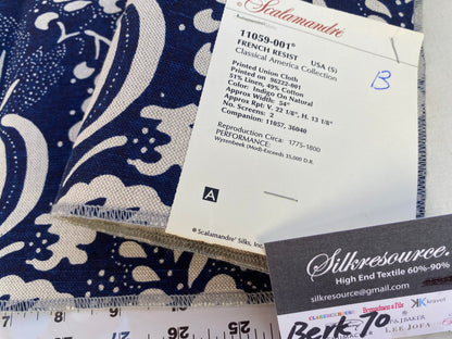 10 Berkbox70 Scalamandre French Resist Indigo On Natural Blue White Cotton Panel French Circa 27 x 27 inches